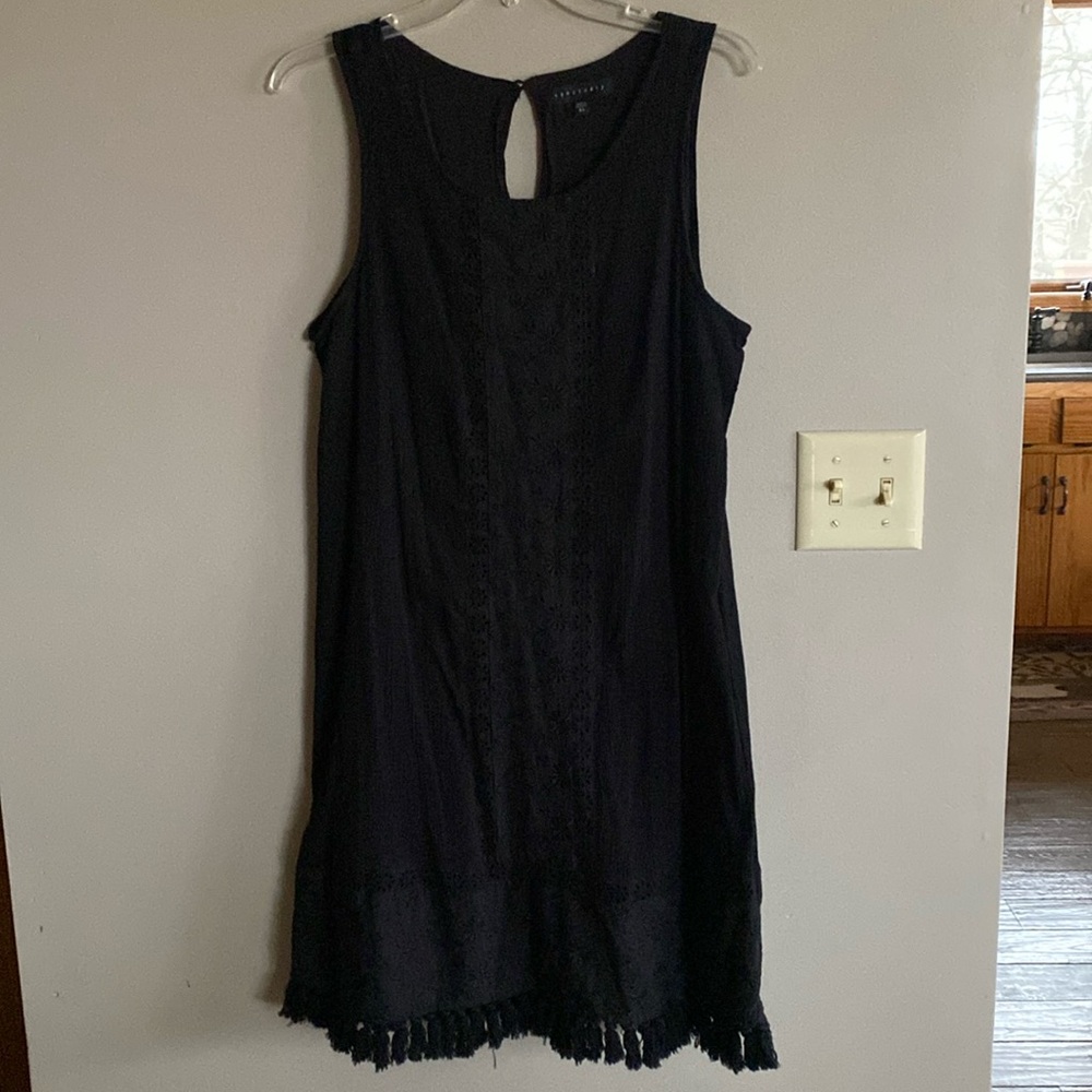 Black Fringe Hem Dress